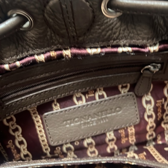 Tignanello light brown cocoa leather drawstring bucket crossbody bag - Picture 6 of 13